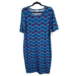 Women's Lularoe Julia Pullover Shift Midi Dress Blue Purple Floral Size XL NWT